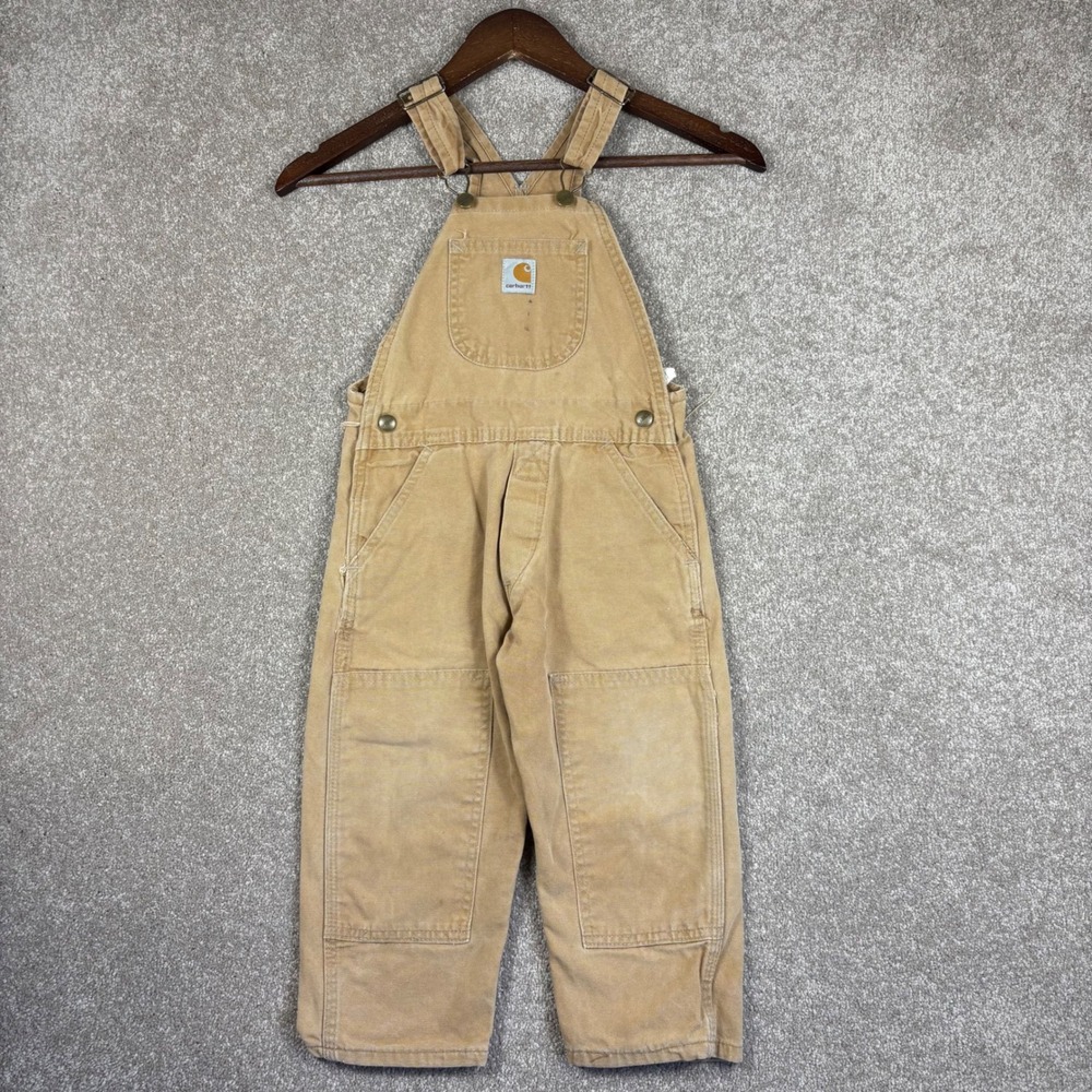 Vintage Carhartt Kids 4T Duck Canvas Double Knee Overalls Tan Made in USA